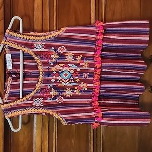 THML Embroidered Aztec Boho Tank w/ Fringe